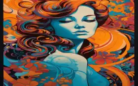 картина женщины с длинными волосами и татуировкой на груди