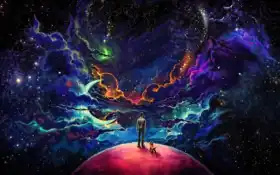 космос, собака, мужчина