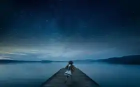 ночь, озеро, небо