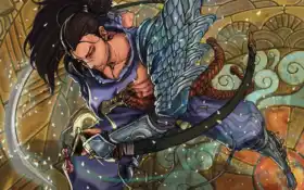 аниме с мечом и птицей на спине