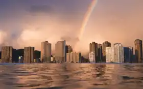 радуга, здание, город