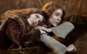 две женщины, лежащие на ветке дерева в поле