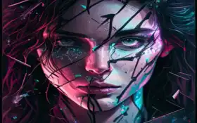 закрытие женщины со сломанным лицом и разбитым стеклом