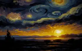 картина заката с небом и облаками