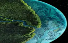 вид на землю с близкого расстояния с рекой, протекающей через нее