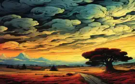 картина дороги, проходящей через поле с деревом