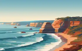 есть картина пляжа со скалой и океаном