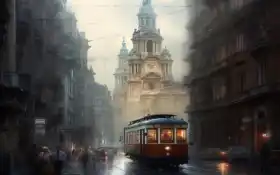 есть тележка, которая идет по улице под дождем