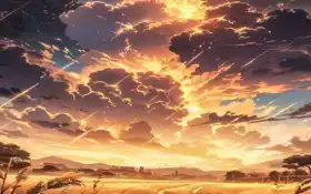 аниме-сценарий заката с небом, полным звезд