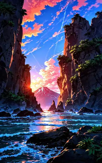 на переднем плане, гора, река