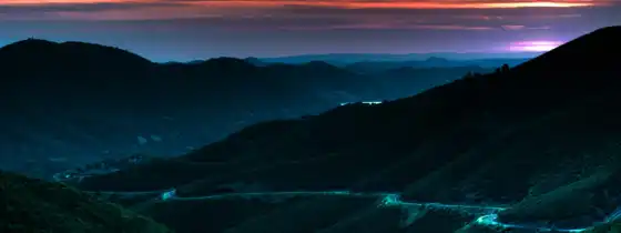 night, mountains, mountain, dusk, multiscreen, download, views, landscapes, road, view, hills, 