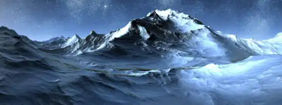 горы, снег, гора, winter, звезды, небо, ночь, ядерная, лань, лед, 