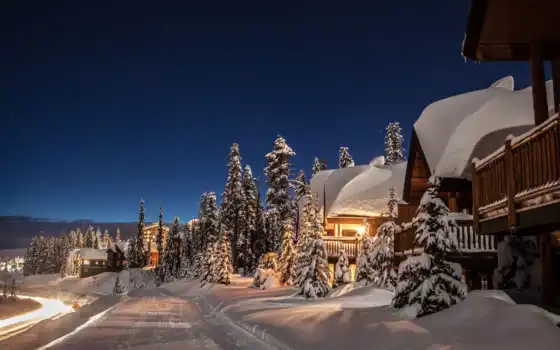 winter, house, канада, landscape, лес, снег, trees, дорога, ela