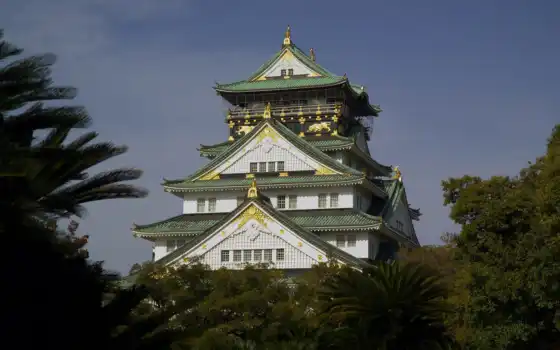 осака, castle, park, япония