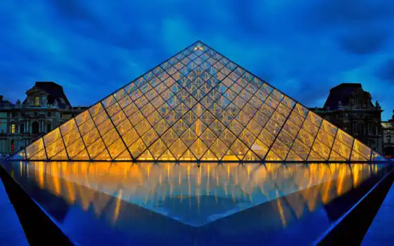 louvre, париж, франция, museum, пирамида, город, 