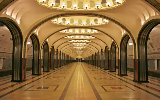 москва, метро, Россия, Маяковская
