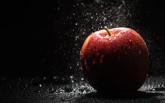 apple, фон, water, чёрн, плод, drop