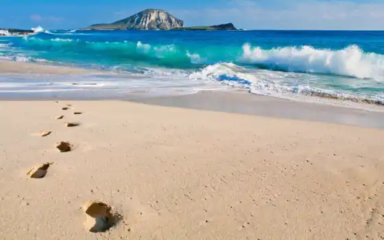 ocean, тихий, острова, природа, hawaii, пляж, море, скалы, oblaka, рисунки, сша, 