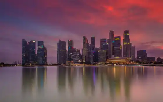 singapore, город, закат, nightscape, skyline, lapse, фото, mobile, copyright, discover, wallpapertip
