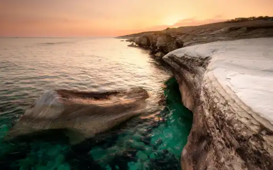 кипр, море, побережье, природа, закат, вечер, пляж