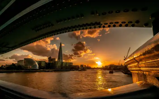 закат, london, мост, sun, река, thames, город, великобритания, rising, paisaje