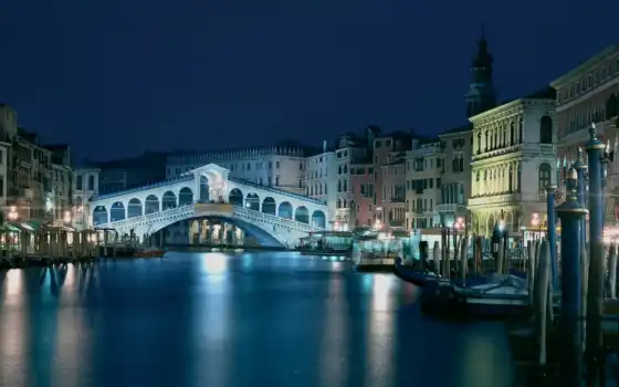 venezia, ночь, italian, улица, country, лайнер, город, фотообои, мост, architecture, water