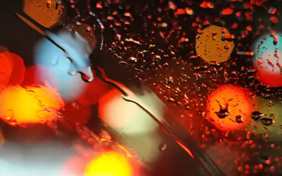 lluvia, agua, cristal, pantalla, gotas, vidrio, fondo, bokeh, luces, 