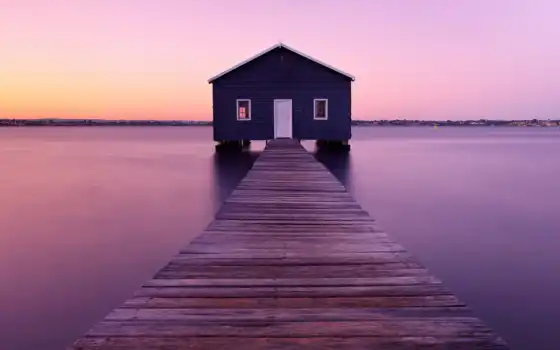 дом, синее, цоколь, вода, лодка, дом