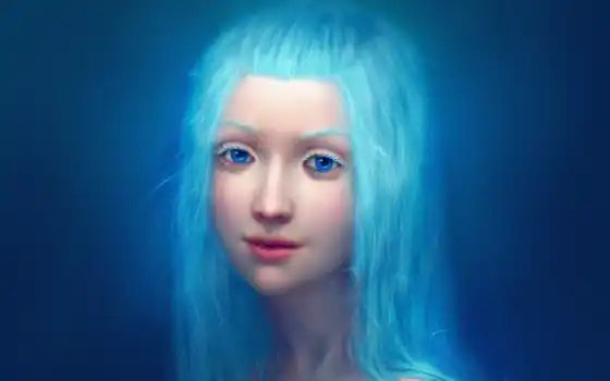 волосы, синие, девушка, свет, длинные, голубые, 