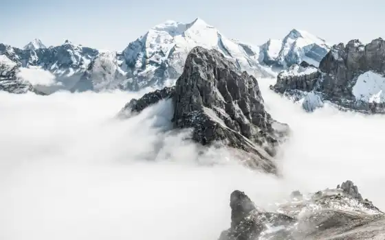 гора, вершины, туман