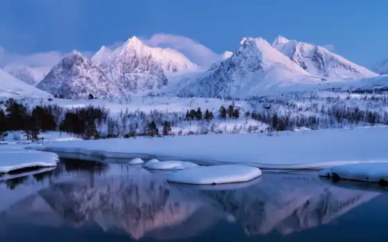 снег, гора, norwegian, landscape, winter