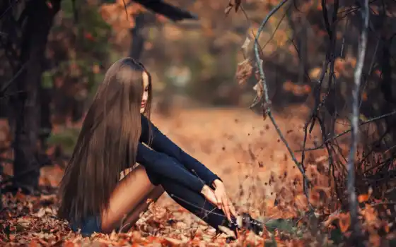 осень, девушка, природа, волосы