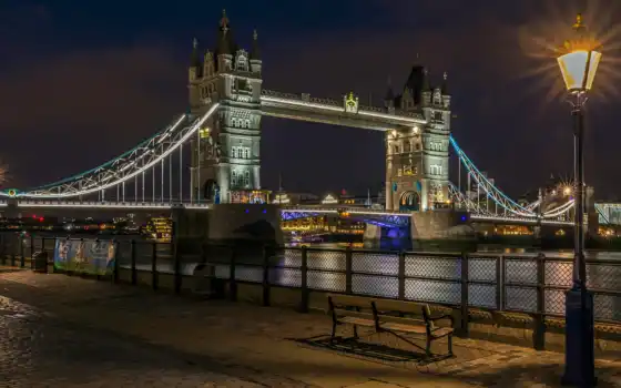 мост, ночь, london, великобритания, башня, река, тауэрский, architecture, огонь, фонарик