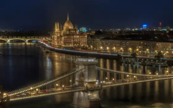 budapest, ночь, мост, build, id, hungary, hungarian, парламент