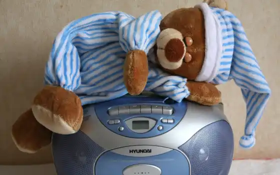 медведь, игрушка, спат, магнитофон, радио, скотч, плюшевый мишка