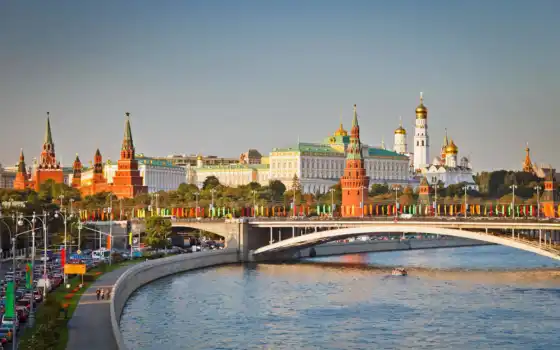москва, кремль, мост, река 