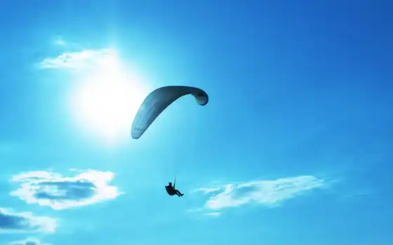 парашют, небо, парень, солнце, спорт, человек, 