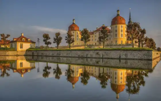 moritzburg, castle, германия, саксония, germanii, отражение, озеро, tourist, water