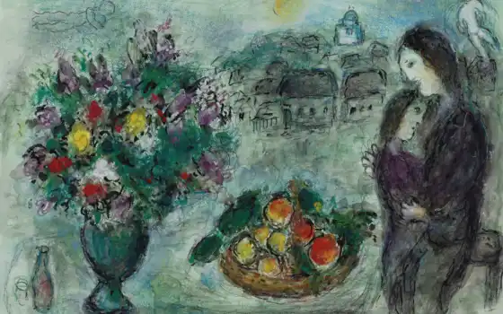 картинка, корзина, плод, chagall