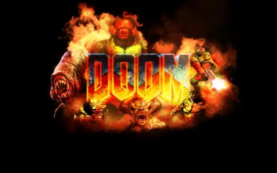 doom, игра, эпизод, огонь, логотип