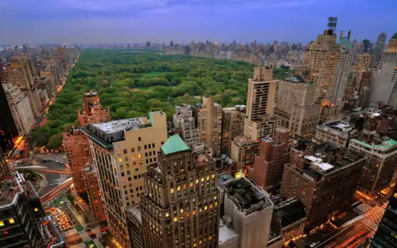 парк, нью, йорк, центральный, new, сверху, вид, город, 