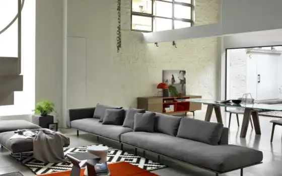 диван, современный, мобильный, интерьер, комната, дизайн, серый, живой
