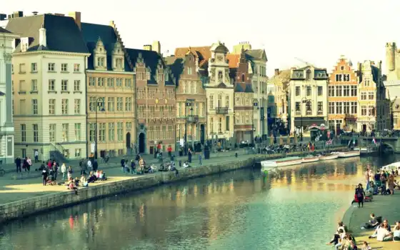gent, город, бельгия, здания, дома, water, отражение, 