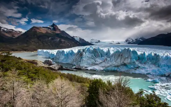 , ледник, ледник, фон, аргентина, лес, горы 