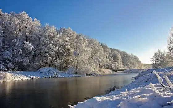 зима, река