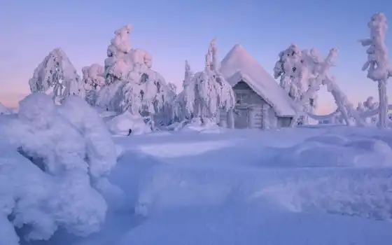 финляндию, зиму, лачунь, взгляд