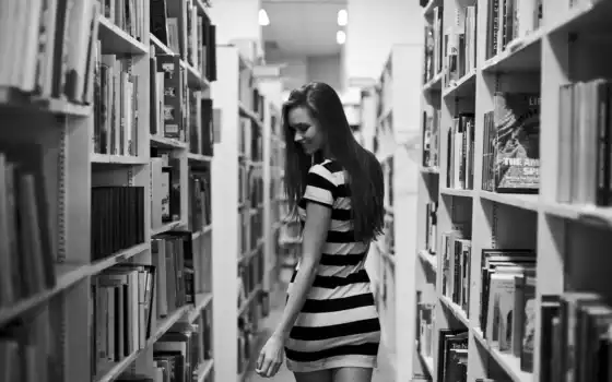 библиотека, книга, женщина, оттенки