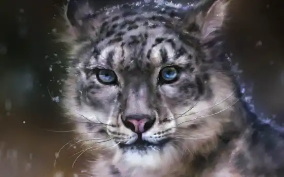 леопард, кот, снег, дикий, животное, искусство, охотник, мобильный