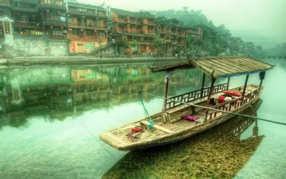 лодка, water, река, buddha, туман, чая, город, transportation