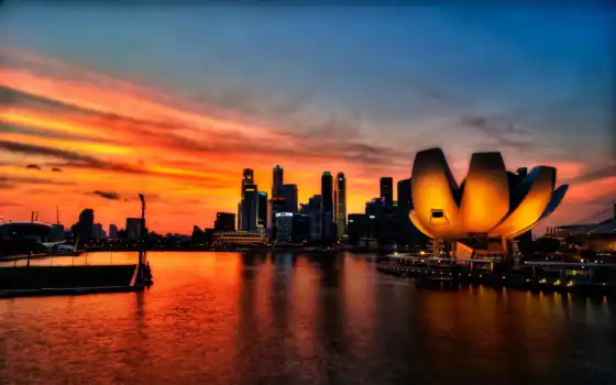 закат, singapore, красивый, коллекция